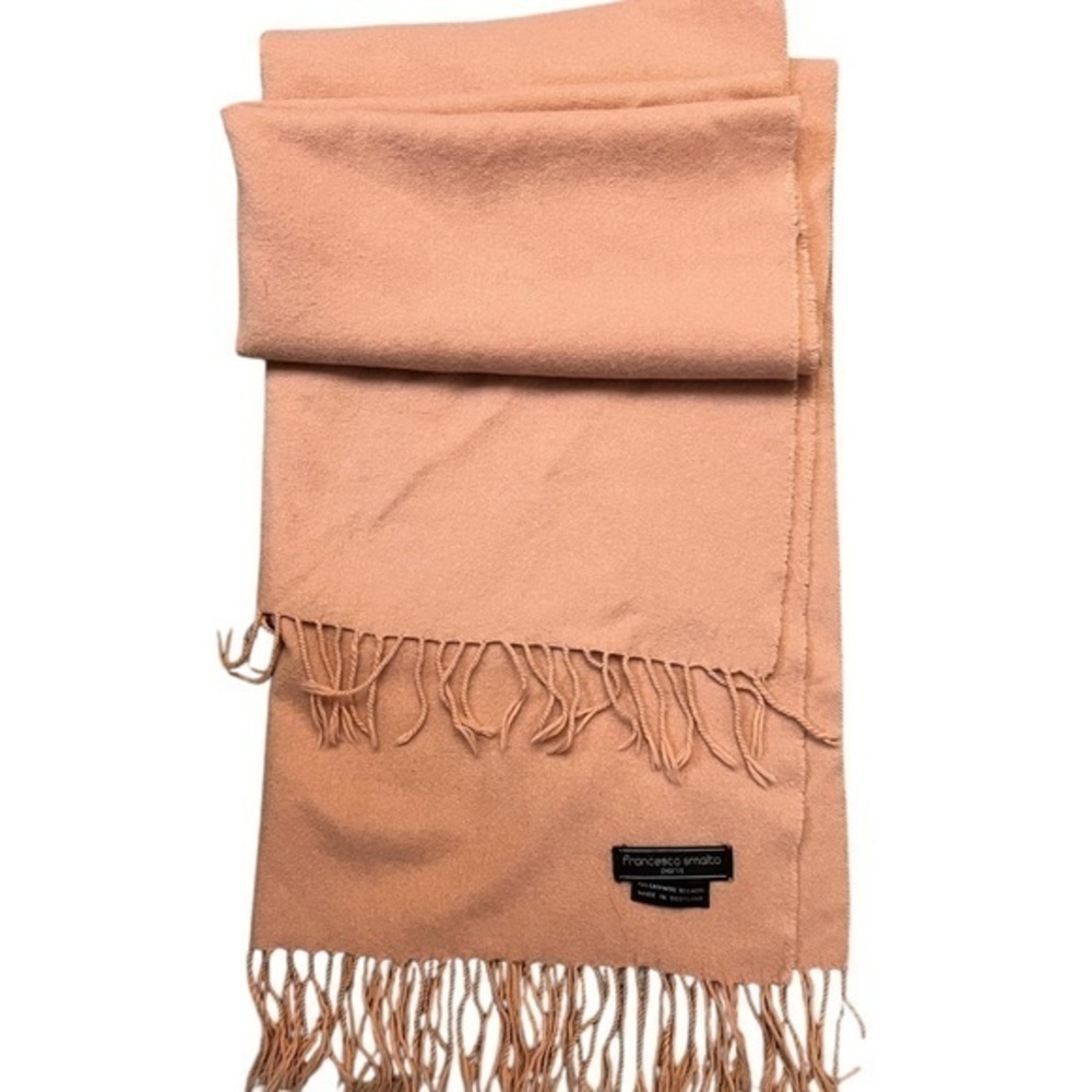 Francesco Smalto Italian 70% Cashmere Dusty Pink Vintage Blanket Scarf w/ Fringe